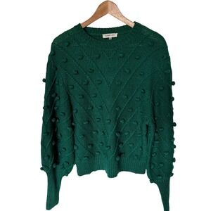 Sugar + Lip Sweater Women S Green Good Pom Pom Chevron Chunky Knit T9165ST